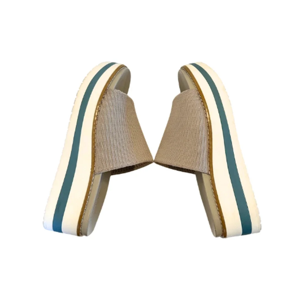 Crown Vintage Beige Ribbed Slide Sandal with Striped Platform